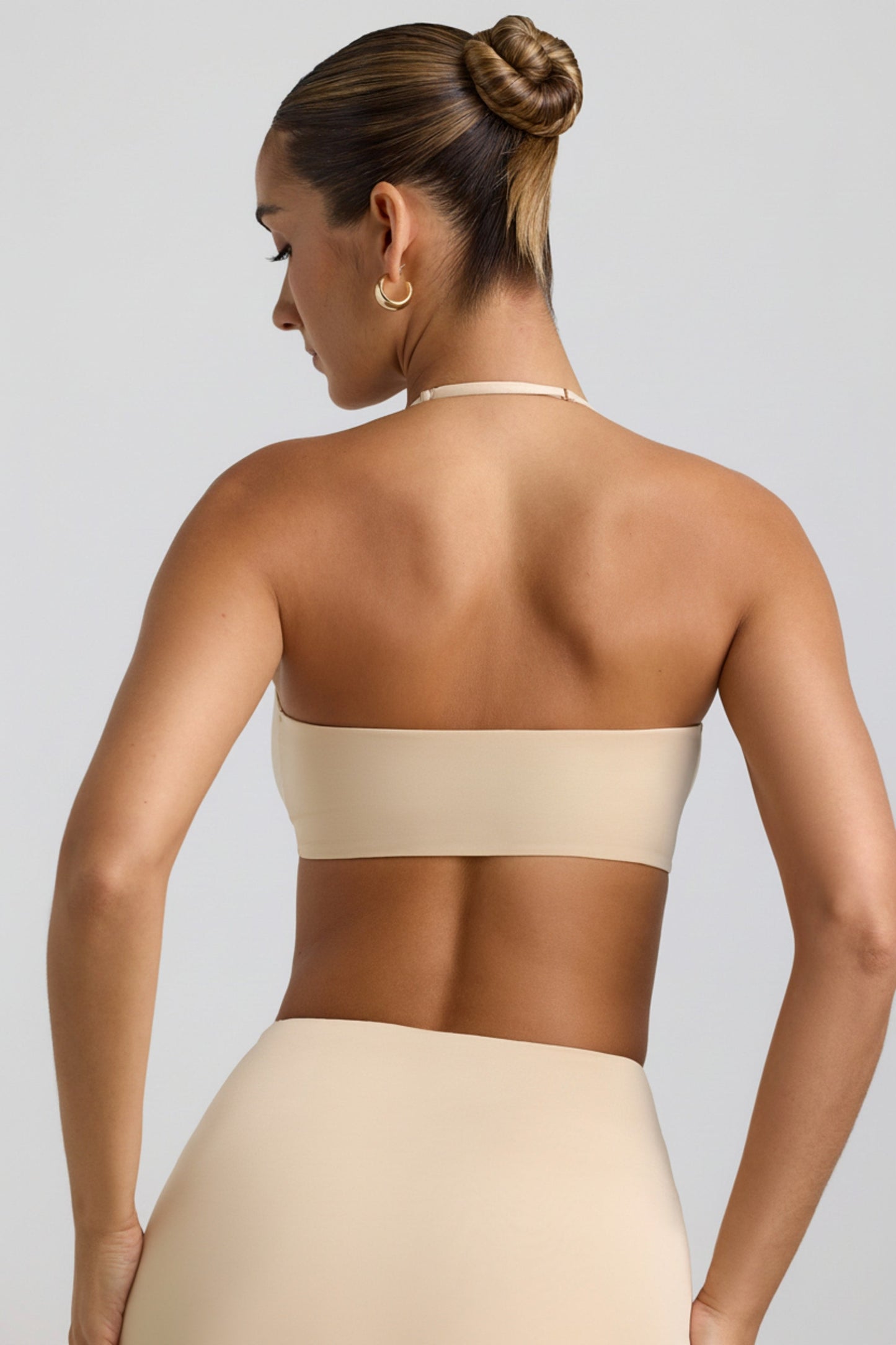 Slinky Jersey Hardware Detail Halterneck Bralette in Buttercream
