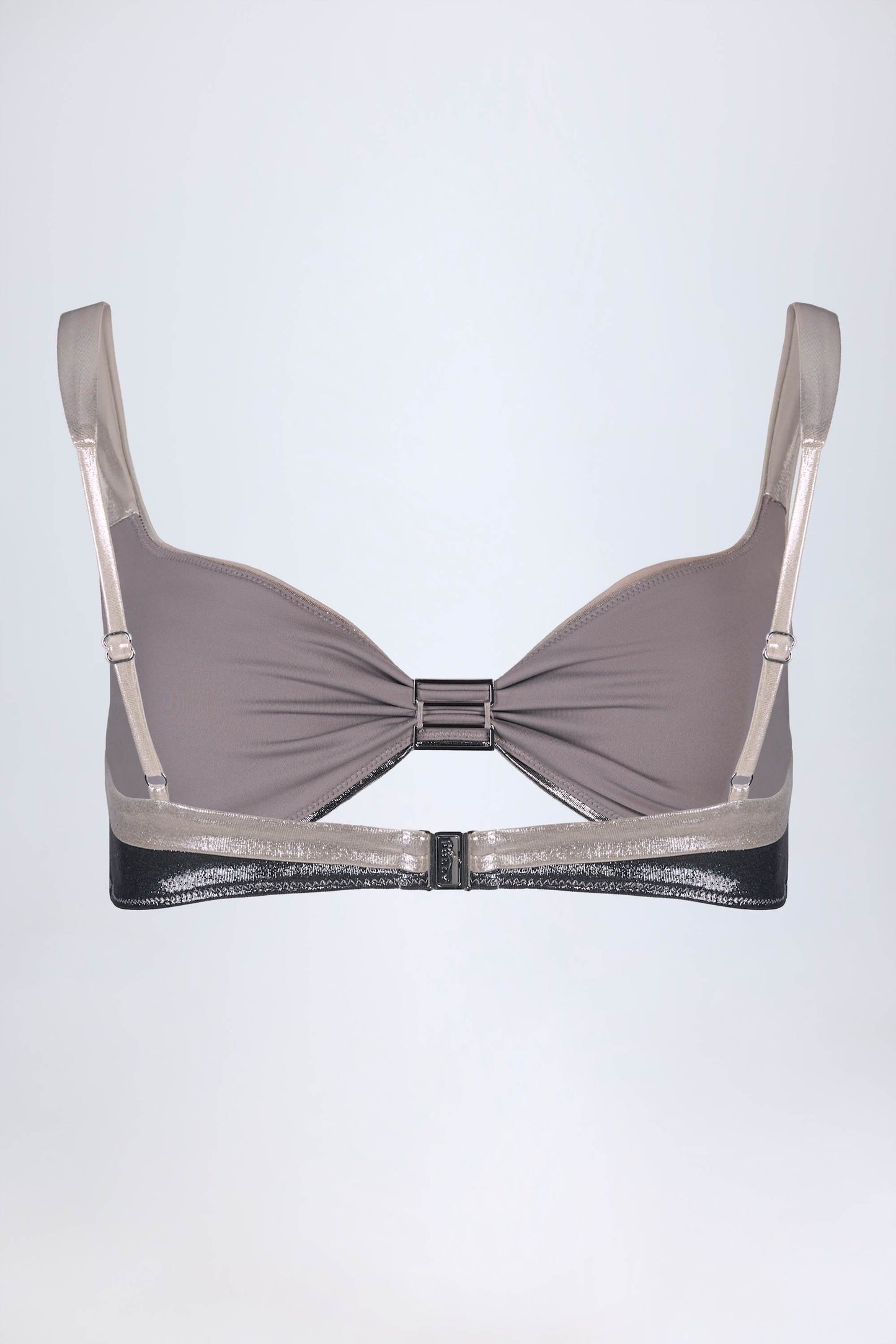 Ruched Bikini Top in Silver Chrome